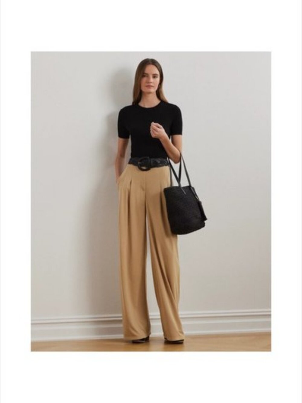 Lauren Ralph Lauren Pants Womens 8 Tan Wide Leg High Rise Stretch Jersey $155